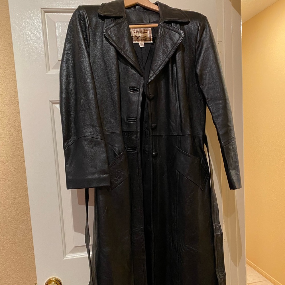 Long black leather coat
